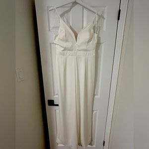 Lulus - Lasting Romance Ivory Satin Bow Back Wide-Leg Jumpsuit